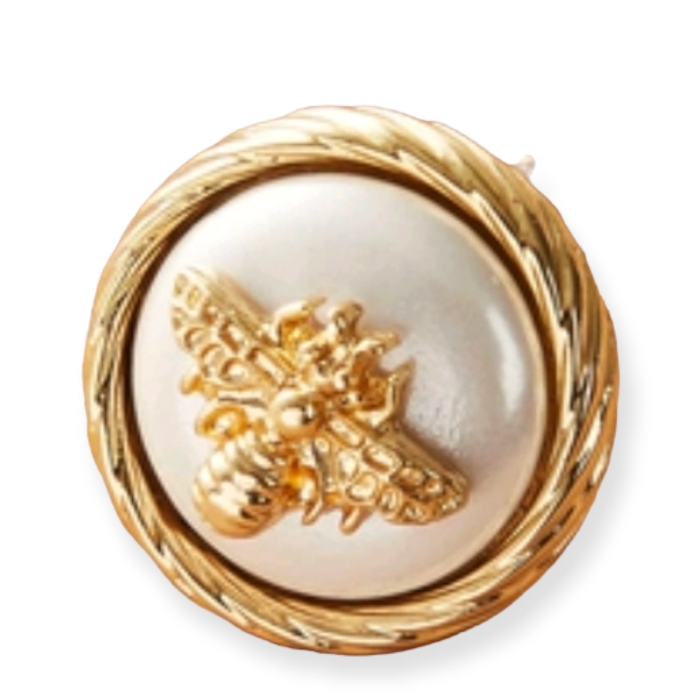 Designer inspired bee stud white and gold earrings